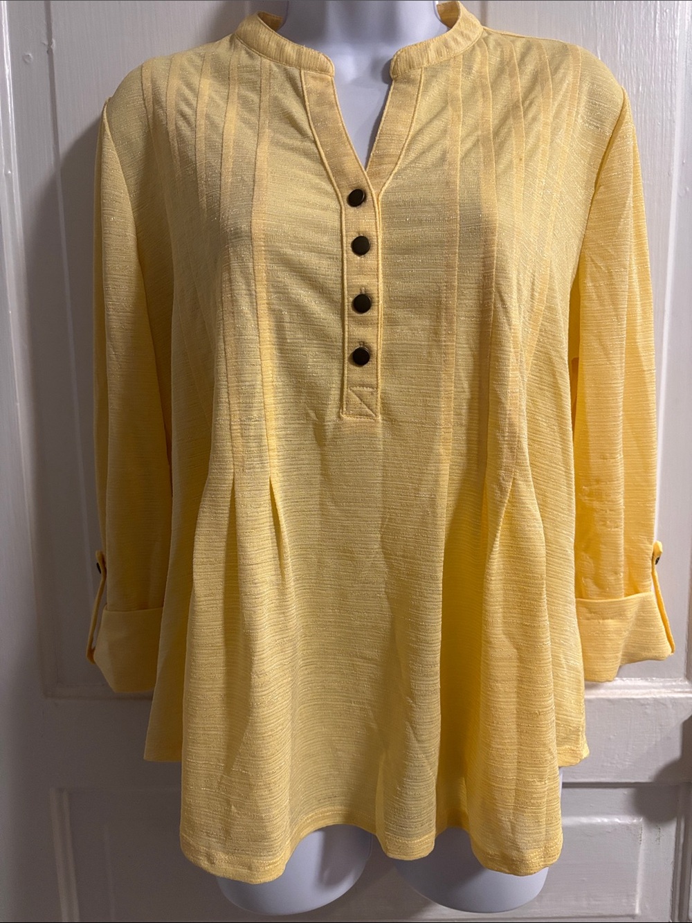New Directions Women’s Yellow Button-Front Tunic Top Size PL